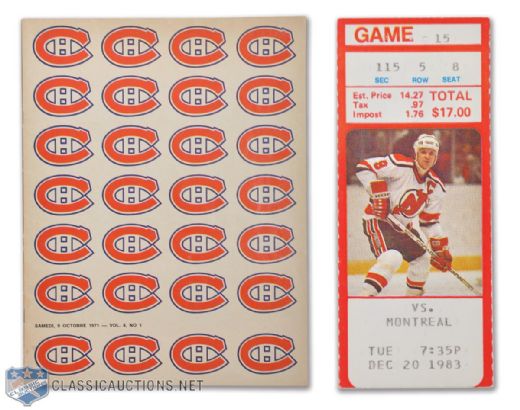 1971 - Guy Lafleurs 1st NHL Game & Point Program plus 500th Goal Ticket
