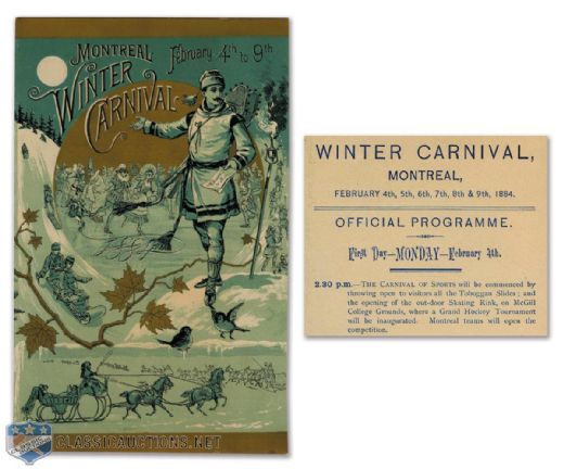 1884 Montreal Winter Carnival Sports and Hockey Tournament Program - The Earliest Known Hockey Program!