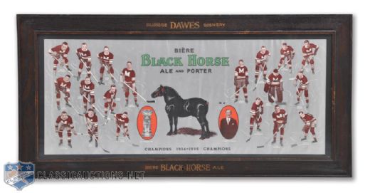 1934-35 Stanley Cup Champion Montreal Maroons Black Horse Ale Advertising Display