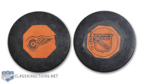 Early-1960s Detroit Red Wings and New York Rangers "Original Six" Game Pucks