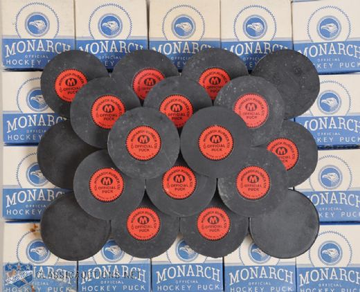 Vintage Monarch Hockey Puck in Box Collection of 20