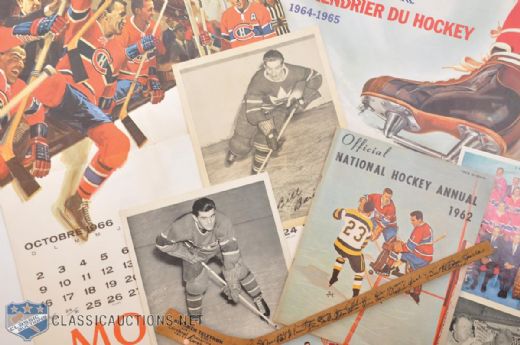 Montreal Canadiens Memorabilia Collection Including 1950s Mini-Stick, Calendar & More
