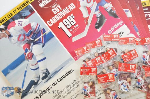 1980s Montreal Canadiens Provigo Figurines Complete Set in Sealed Packages with Advertising Panels