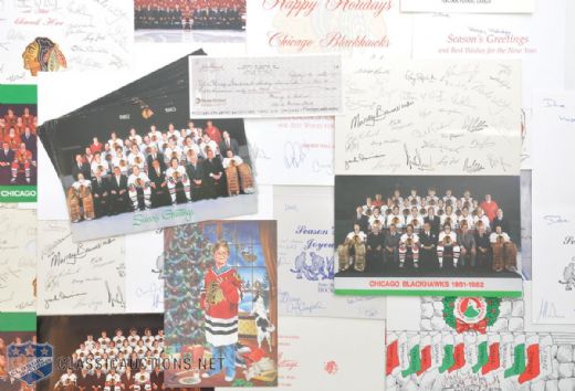 NHL, Chicago Black Hawks and Team Christmas Card Collection of 67