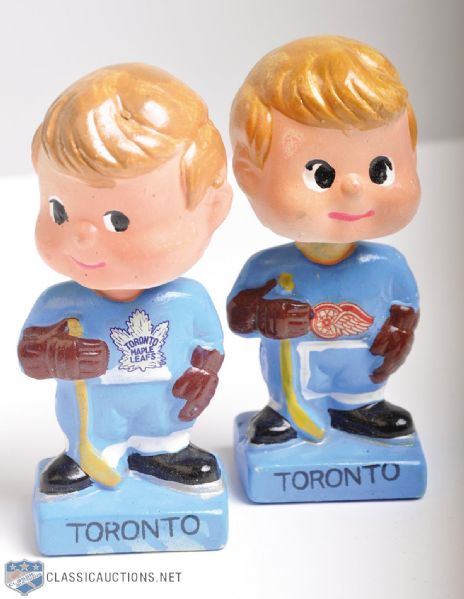 Early-1960s Toronto Maple Leafs Mini Bobbing Head / Nodder in Box Collection of 2