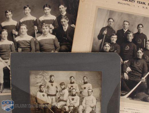 1900s Hockey Team Cabinet Photo Collection of 3
