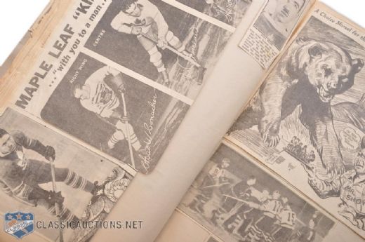 Vintage Mid-1930s Hockey Scrapbook with Leafs, Maroons, Wings, Americans, Rangers & More