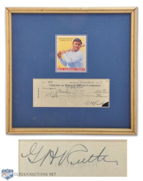 Babe Ruths Framed Double-Signed 1937 Cheque