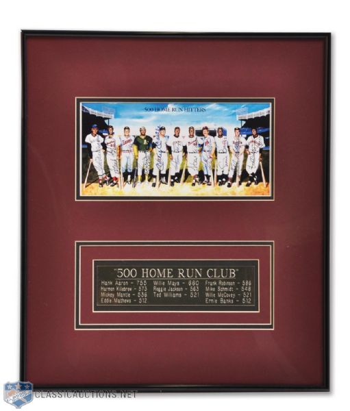 500 Home Run Club Autographed Framed Display by 11 Including Deceased HOFers Mantle, Williams and Killebrew