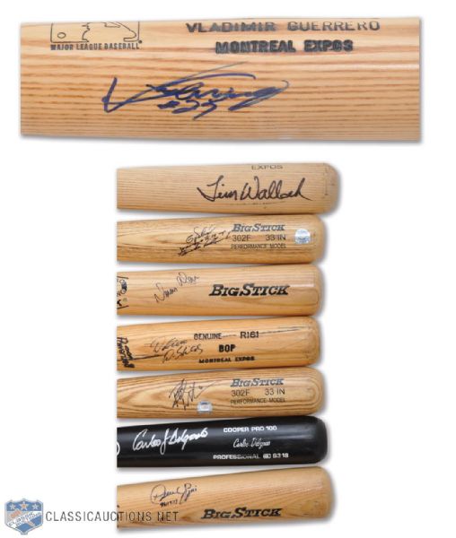 Montreal Expos Autographed Baseball Bat Collection of 8 with Guerrero, Wallach and DeShields