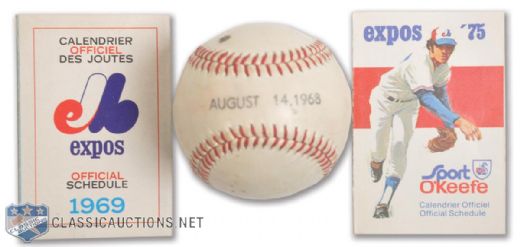 1968 Montreal Expos Creation Commemorative Baseball and 1969 First Year Schedule