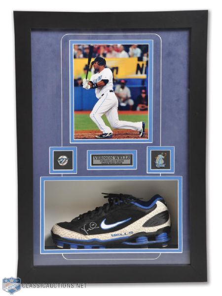 Vernon Wells Toronto Blue Jays Game-Used Signed Cleat Framed Montage