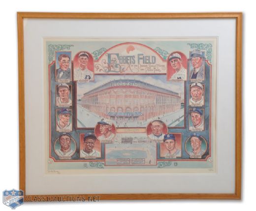 Ebbets Field and the Dodgers HOFers Who Played There Dick Perez Limited Edition Framed Lithograph