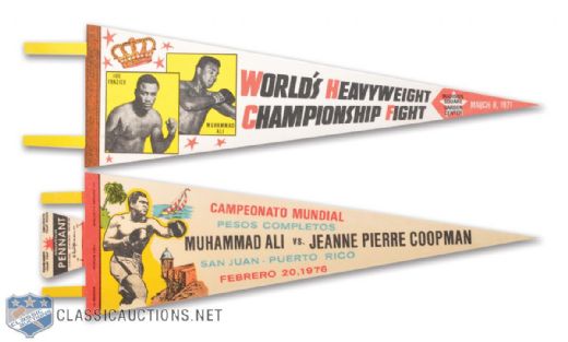 Muhammad Ali Pennant Collection of 2 1971 Ali vs. Frazier and 1976 Ali vs. Coopman