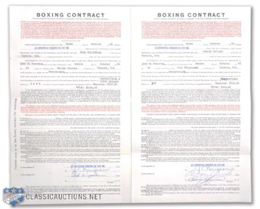 George Chuvalo and Dick Whipperman 1966 Fight Signed Boxing Match Contracts