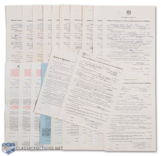 1960s and 1970s Signed Boxing Match Contract Collection of 26