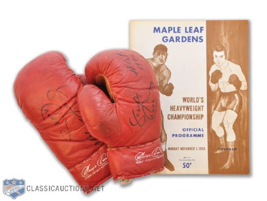 1965 Chuvalo vs. Terrell Championship Fight Program & Chuvalo Autographed Gloves