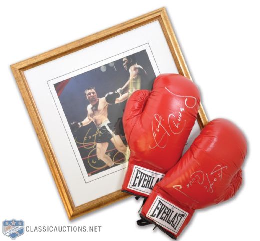 George Chuvalo Signed Pair of Boxing Gloves and Ali Fight Photo