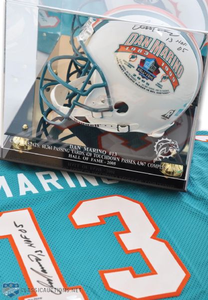 Dan Marino Miami Dolphins Signed Hall of Fame Jersey and Riddell Helmet with Display Case