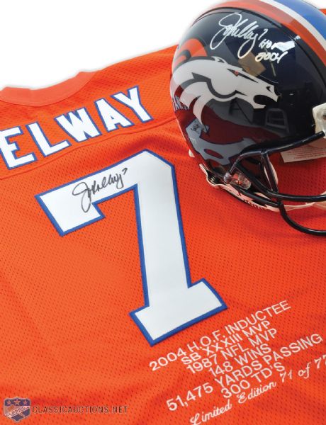 John Elway Denver Broncos Signed Limited Edition Riddell Helmet and Career Stats Jersey