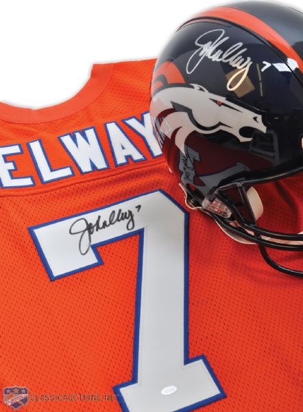 John Elway Denver Broncos Signed Riddell Helmet  and Throwback Orange Jersey