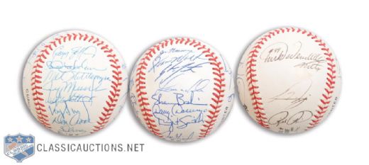 Team-Signed Baseballs (3) of 1990 Cubs and 1989 and Late-1990s Mets