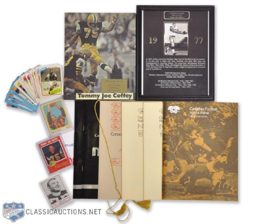 Tommy Joe Coffeys Canadian Football Hall of Fame Plaque, Programs and Cards  