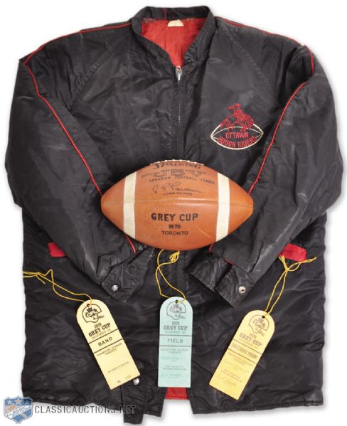 George Brancatos 1976 Ottawa Rough Riders Grey Cup Coat, Game Ball and Memorabilia 