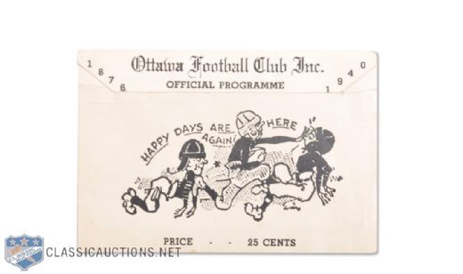Fabulous Ottawa Rough Riders 1940 Program / Guide / Schedule from Grey Cup Championship Season