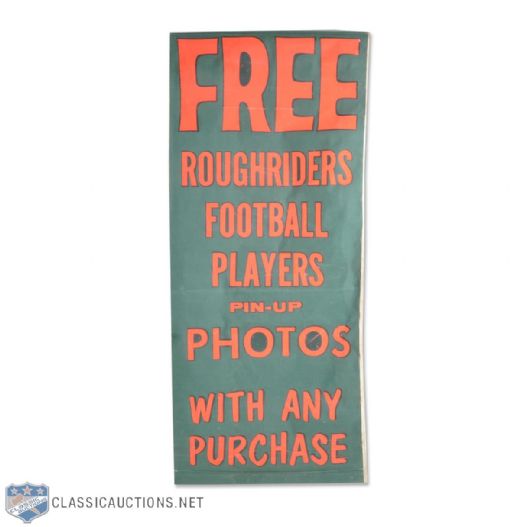 Vintage 1950s Saskatchewan Roughriders Free Pin-Up Photos Store Display Banner (84” x 34”) 
