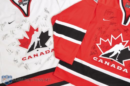 Lanny McDonalds 2004 World Championships Team Canada Team-Signed Jerseys (2)
