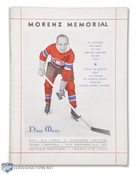 1937 Howie Morenz Memorial Game Program (12" x 9")