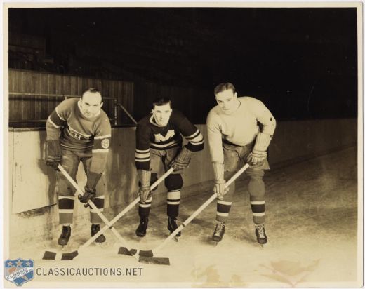 1930s Original Photograph of HOFers Howie Morenz, Hooley Smith and Charlie Conacher