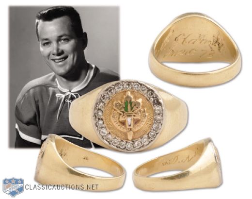 Doug Harveys 1973 Hockey Hall Of Fame Induction 14K Gold and Diamond Ring