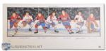 Montreal Canadiens Lithograph Autographed by 7 HOFers, Including Richard, Beliveau & Lafleur (18" x 39")