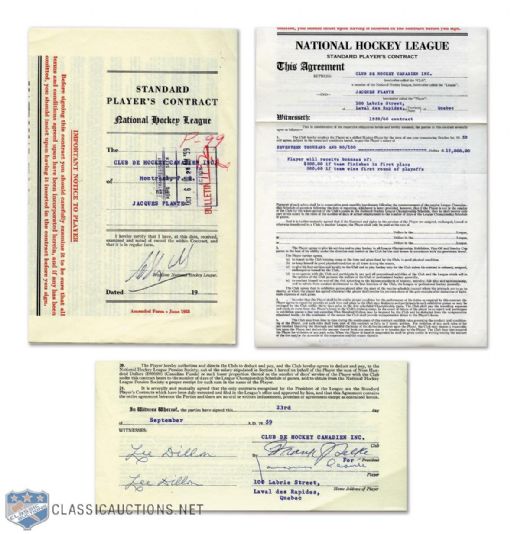 Jacques Plantes 1959-60 Montreal Canadiens NHL Contract Signed by Plante, Selke and Campbell