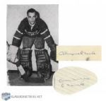 Jacques Plante Signed Montreal Canadiens Postcard and Cut