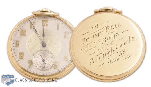 Tommy Bells 1937-38 New York Americans Gold Pocket Watch