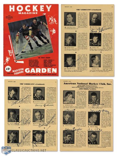 Tommy Bells 1937-38 New York Americans Autographed Program Featuring 5 Deceased HOFers