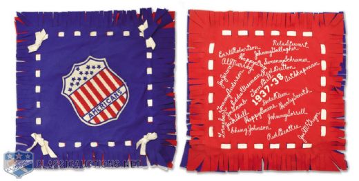 Tommy Bells 1937-38 New York Americans Souvenir Cushion with Americans Crest