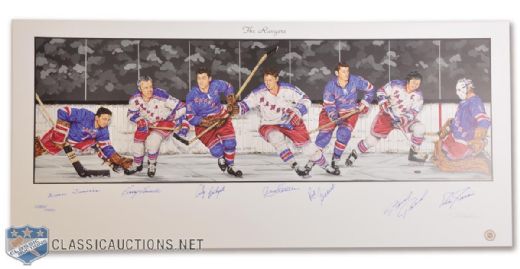 New York Rangers Limited-Edition Lithograph Autographed by 7 HOFers (18" x 39")