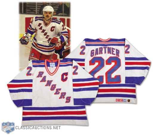 Mike Gartners 1990-91 New York Rangers Game-Worn Captains Jersey - Photo-Matched!