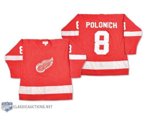 Dennis Polonichs 1981-82 Adirondack Red Wings Game-Worn Away Captains Jersey - Great Game Wear!