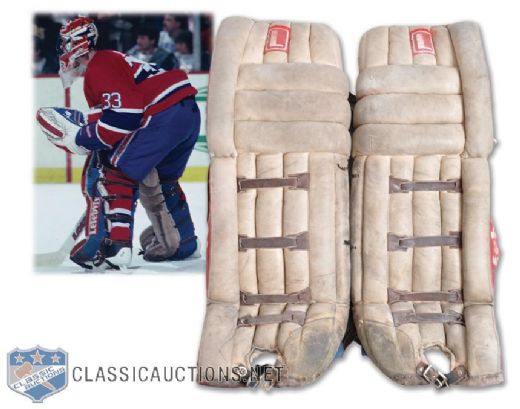 Patrick Roys 1989 Stanley Cup Finals Lefebvre Game-Worn Pads - Photo-Matched!