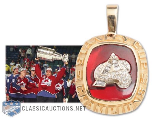 Patrick Roys 1995-96 Colorado Avalanche Stanley Cup Championship 18K Gold and Diamond Pendant