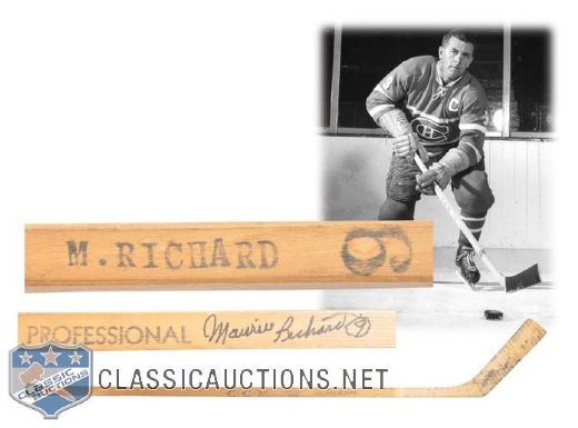 Maurice "Rocket" Richard Late-1950s Montreal Canadiens Signed CCM Game-Used Stick