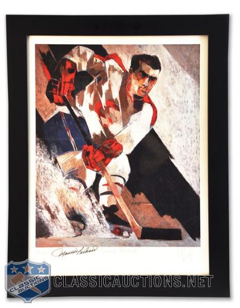 Maurice Richard Framed Lithograph by Renowned Painter Pierre Pivet (22" x 28")