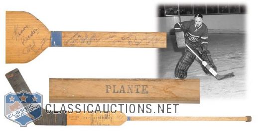 Jacques Plantes 1957-58 Montreal Canadiens Game-Used Team-Signed Stick