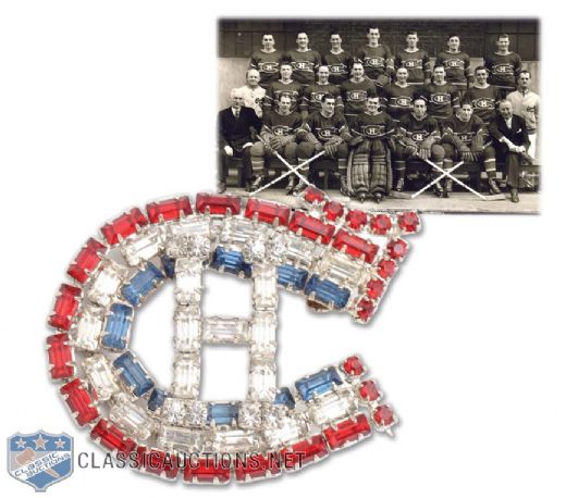 Montreal Canadiens 1940s Stanley Cup Championship Rhinestones Brooch