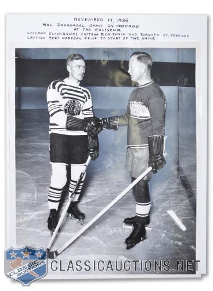1926 Chicago Black Hawks Inaugural Game Captains Dick Irvin and Bert Corbeau Handshake Photo